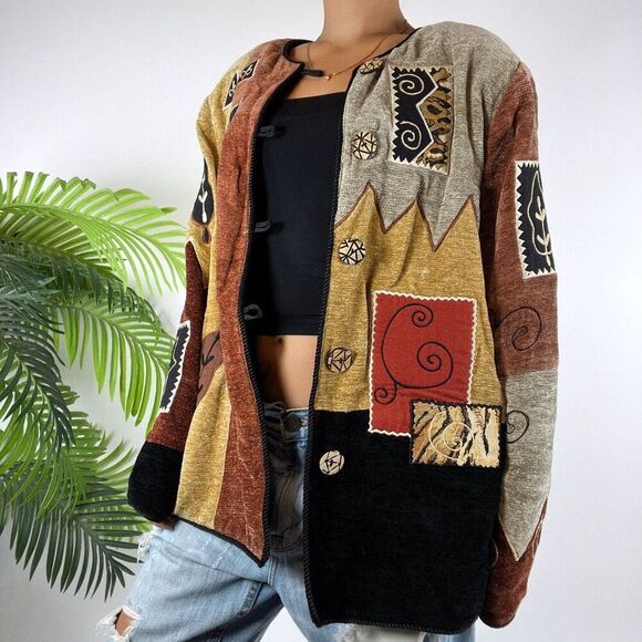 Vintage 90s Indigo Moon Fairy Grunge Patchwork Bohemian Oversized Jacket / M - Picture 4 of 7